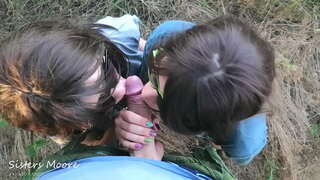 Offentlig Avsugning, Cum mun, Cum kissing - jag dela min Man med mina StepSis, suger mannens kuk - POV 3some bj Styvsystrar Moore